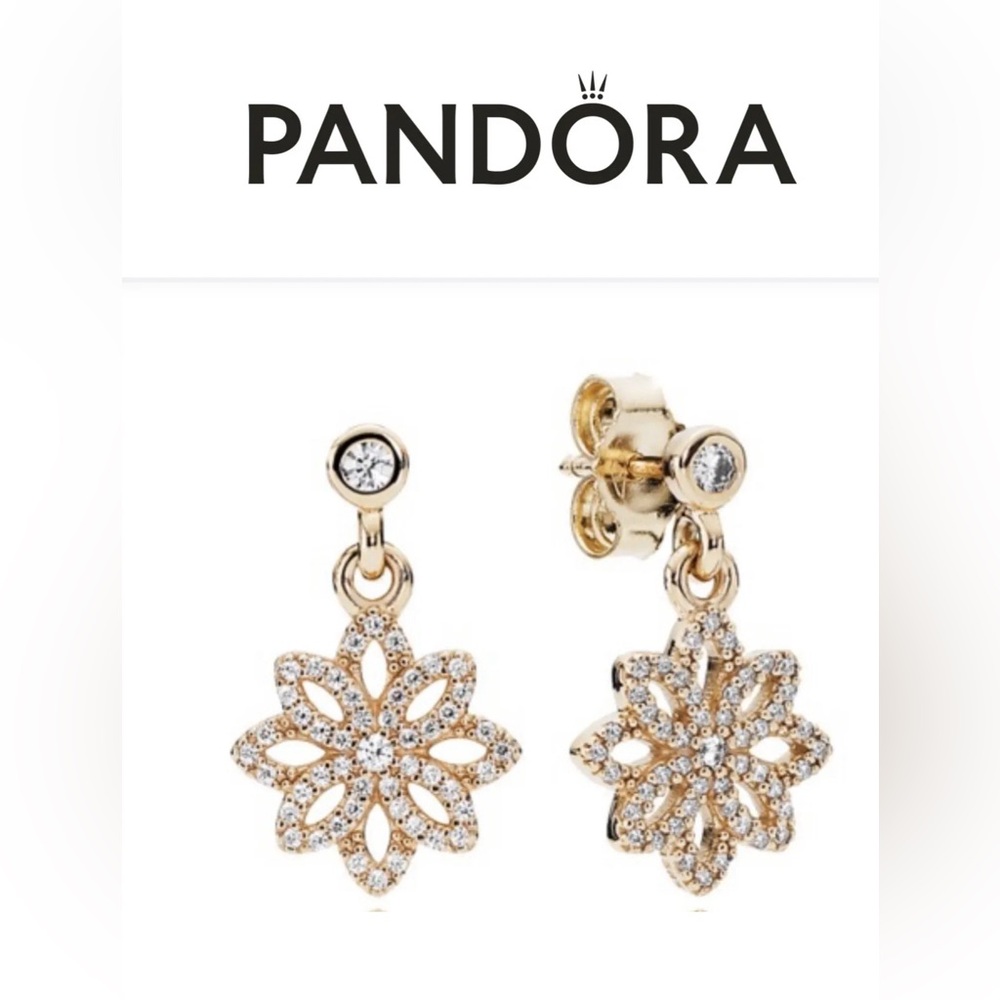 PANDORA Authentic 14K Gold ALE 585 Lace Botanique Dangle Earrings New
